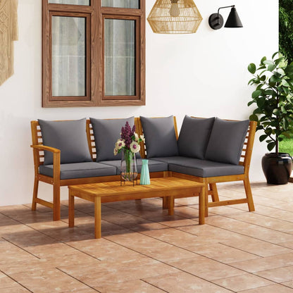 4 pcs conjunto lounge de jardim c/ almofadões acácia maciça