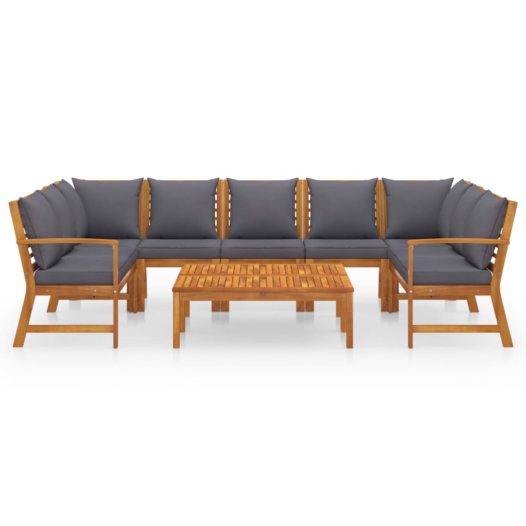 9 pcs conjunto lounge de jardim c/ almofadões acácia maciça