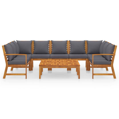 9 pcs conjunto lounge de jardim c/ almofadões acácia maciça