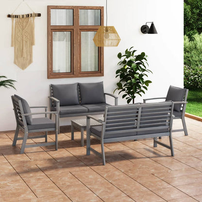 5 pcs conj. lounge jardim c/ almofadões acácia maciça cinzento