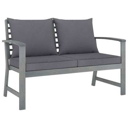 3 pcs conj. lounge jardim c/ almofadões acácia maciça cinzento