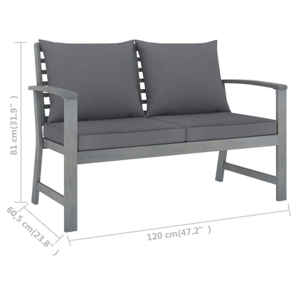 3 pcs conj. lounge jardim c/ almofadões acácia maciça cinzento