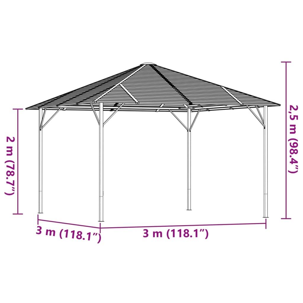 Gazebo com telhado 3x3 m antracite