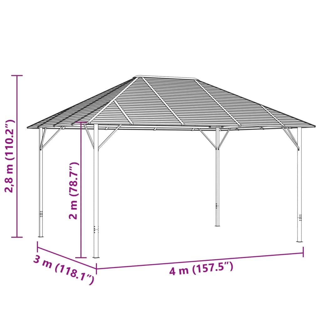 Gazebo com telhado 4x3 m antracite