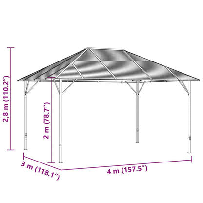 Gazebo com telhado 4x3 m antracite