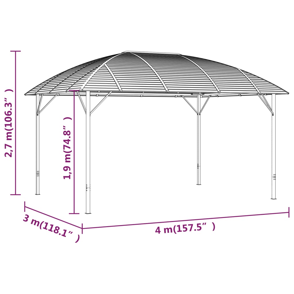 Gazebo com telhado em arco 3x4 m antracite