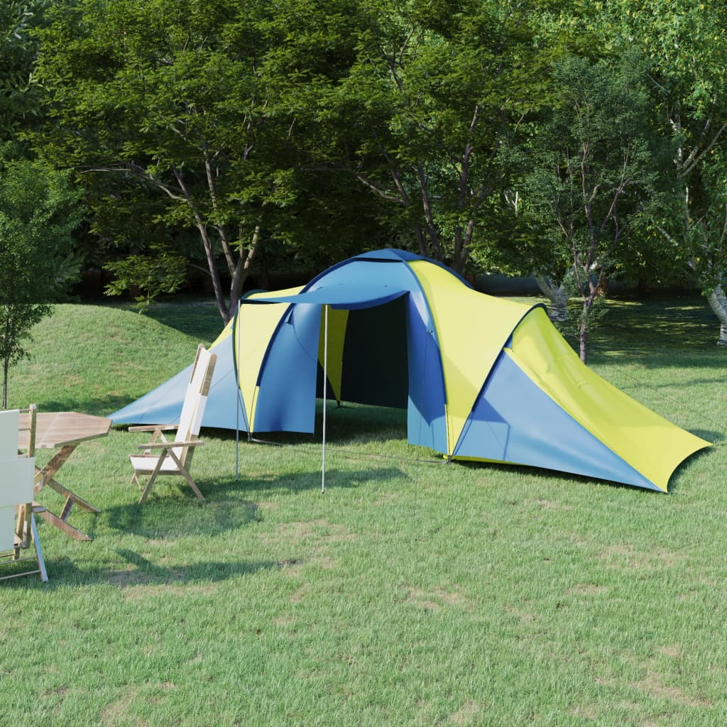 Tenda de campismo para 6 pessoas azul e amarelo