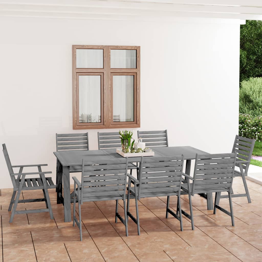 9 pcs conjunto de jantar jardim madeira acácia maciça cinzento