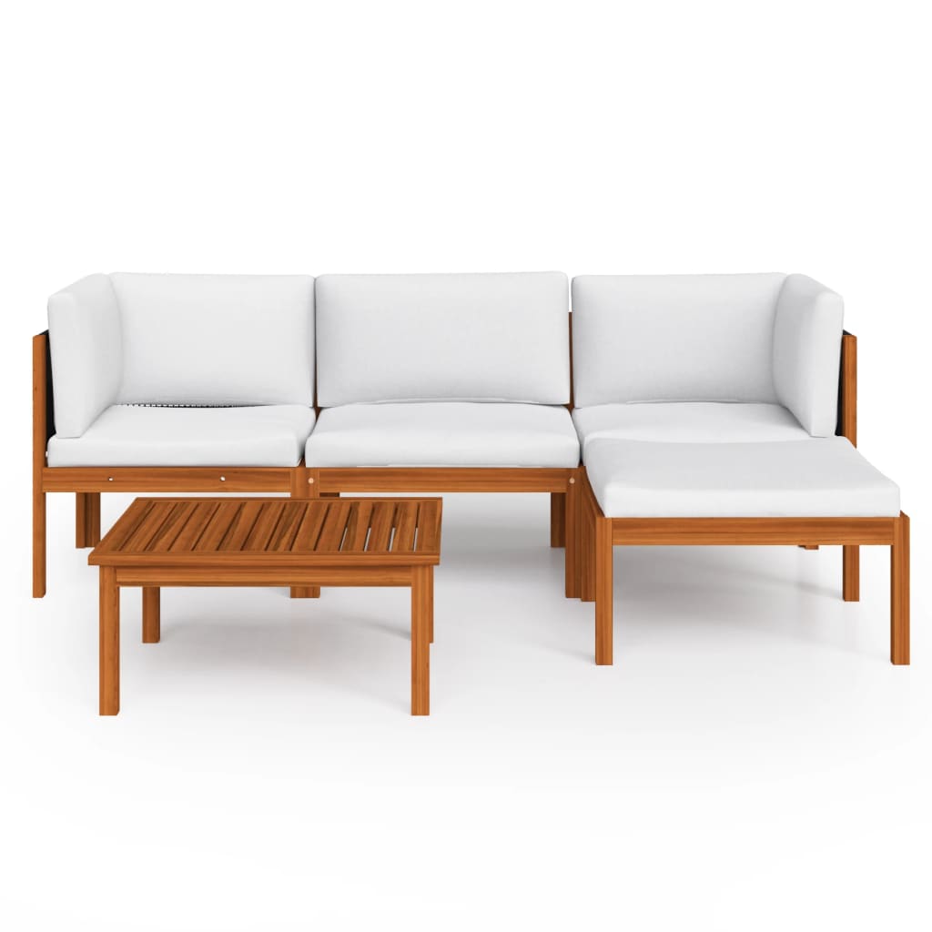 5 pcs conjunto lounge jardim c/ almofadões acácia maciça creme