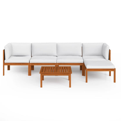 6 pcs conjunto lounge jardim c/ almofadões acácia maciça creme