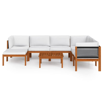 8 pcs conjunto lounge jardim c/ almofadões acácia maciça creme