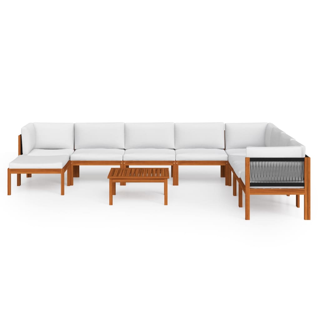 9 pcs conjunto lounge jardim c/ almofadões acácia maciça creme