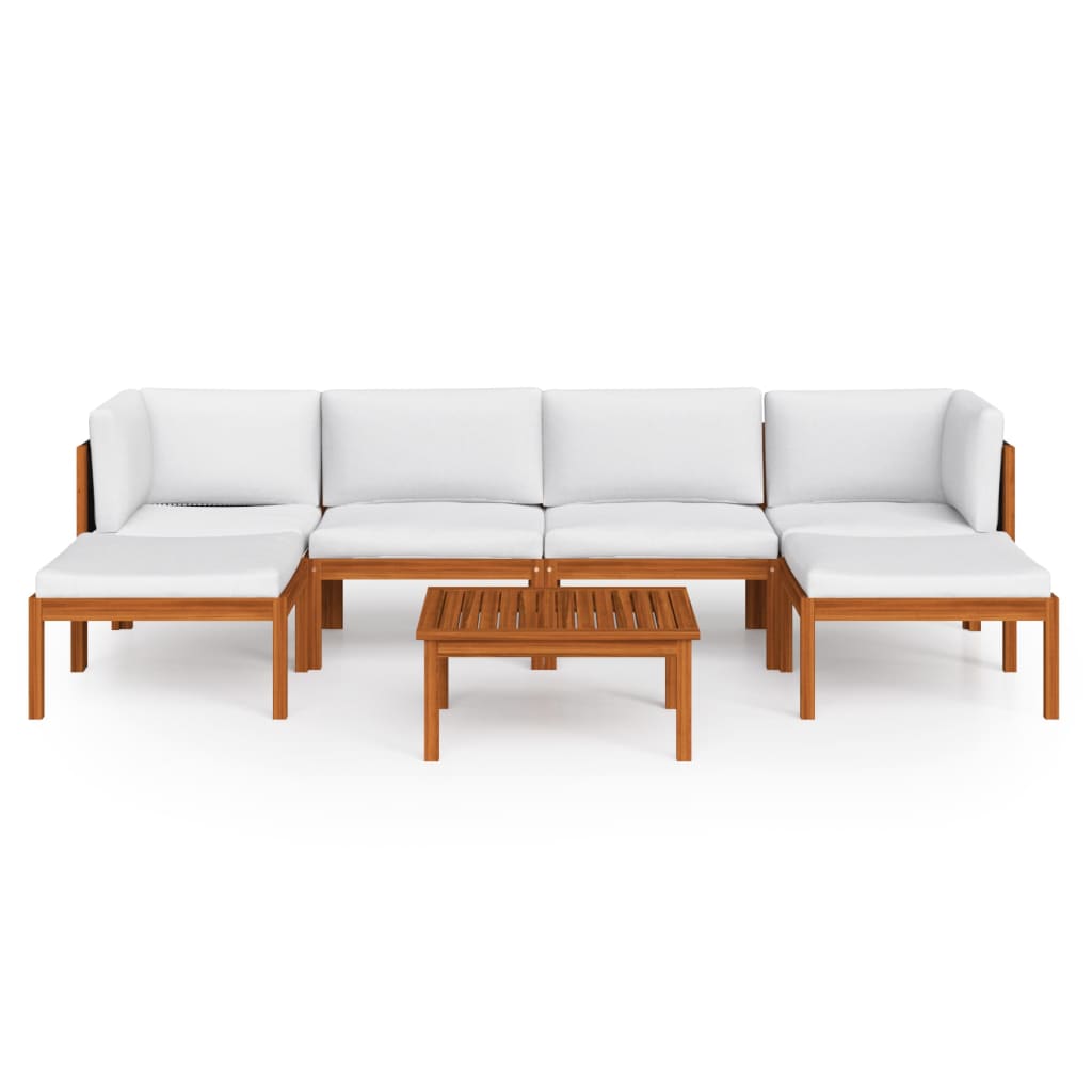 7 pcs conjunto lounge jardim c/ almofadões acácia maciça creme