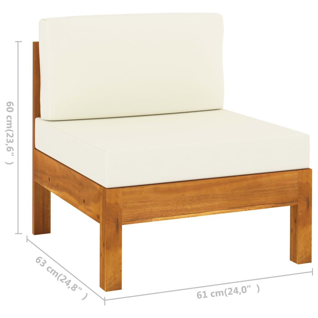 8 pcs conj. lounge de jardim c/ almofadões branco nata acácia