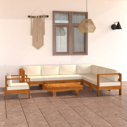 8 pcs conj. lounge de jardim c/ almofadões branco nata acácia