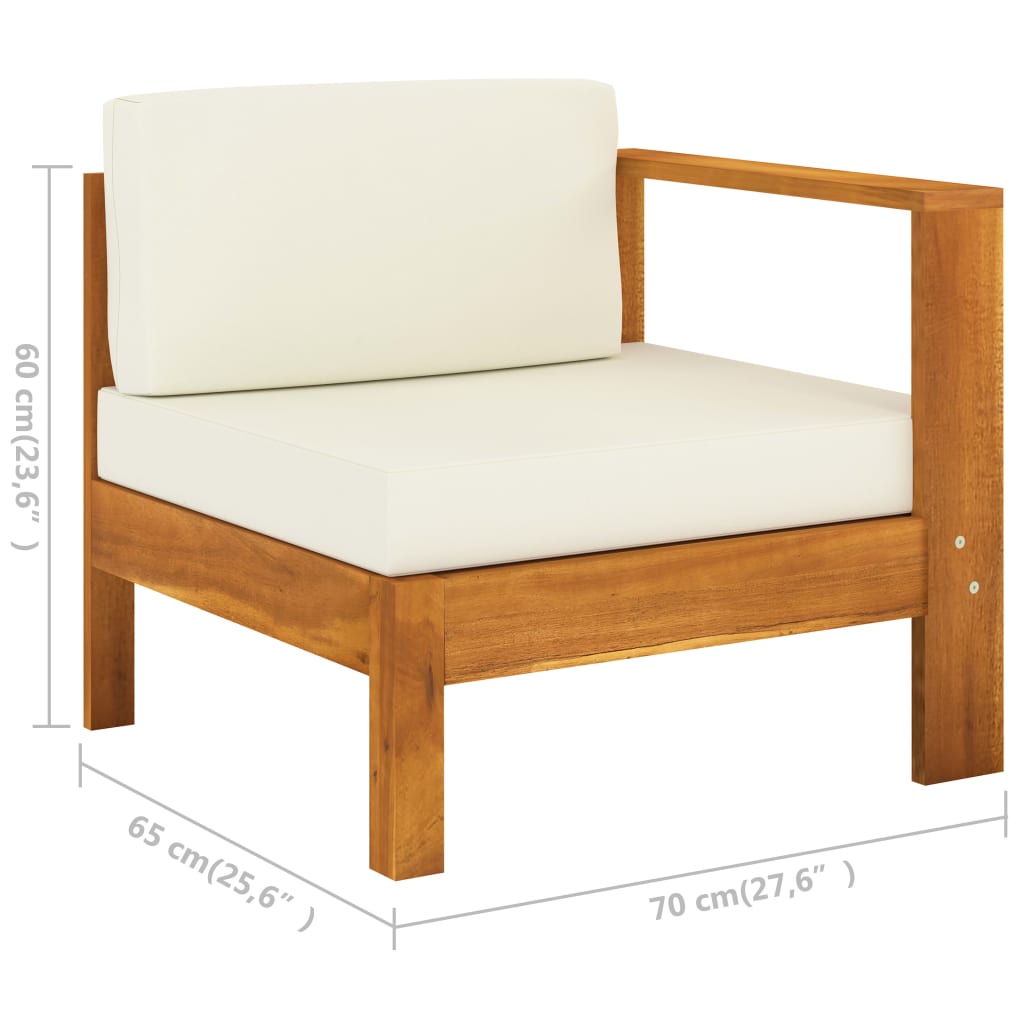 8 pcs conj. lounge de jardim c/ almofadões branco nata acácia