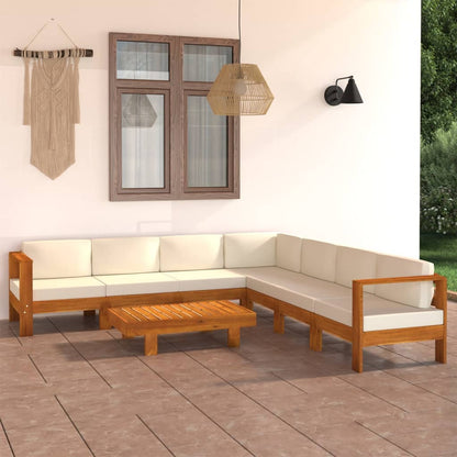 8 pcs conj. lounge de jardim c/ almofadões branco nata acácia