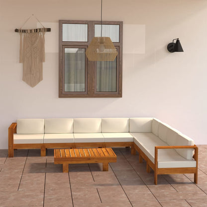 9 pcs conj. lounge de jardim c/ almofadões branco nata acácia