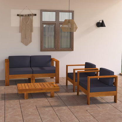 4 pcs conj. lounge de jardim c/ almofadões cinza-escuro acácia