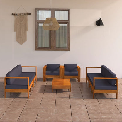 8 pcs conj. lounge de jardim c/ almofadões cinza-escuro acácia