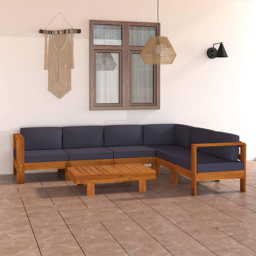 7 pcs conj. lounge de jardim c/ almofadões cinza-escuro acácia