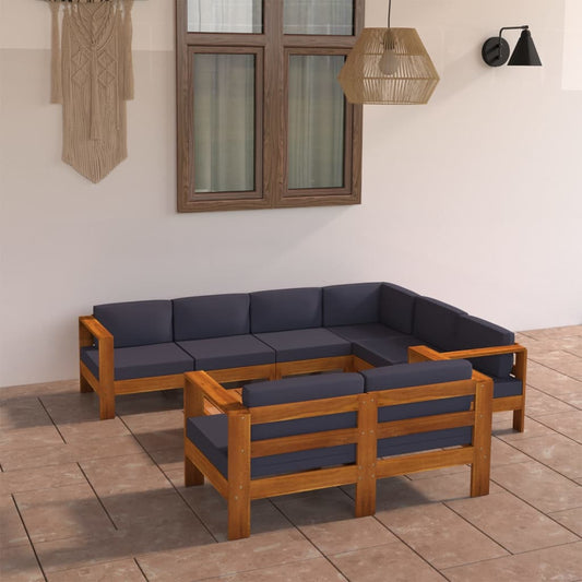 8 pcs conj. lounge de jardim c/ almofadões cinza-escuro acácia