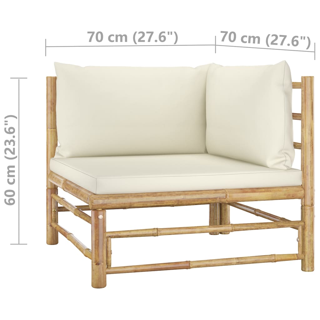 6 pcs conj. lounge p/ jardim em bambu c/ almofadões branco nata