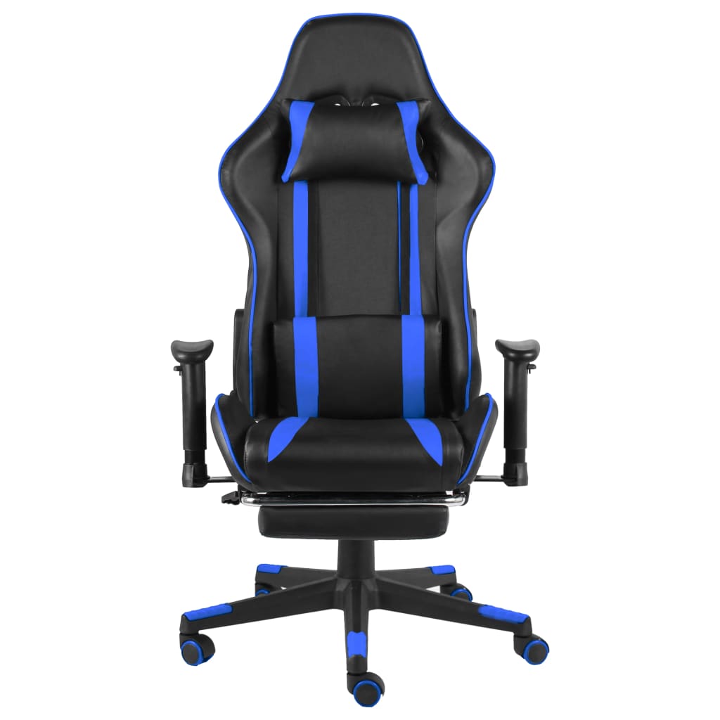 Cadeira de gaming giratória com apoio de pés PVC azul