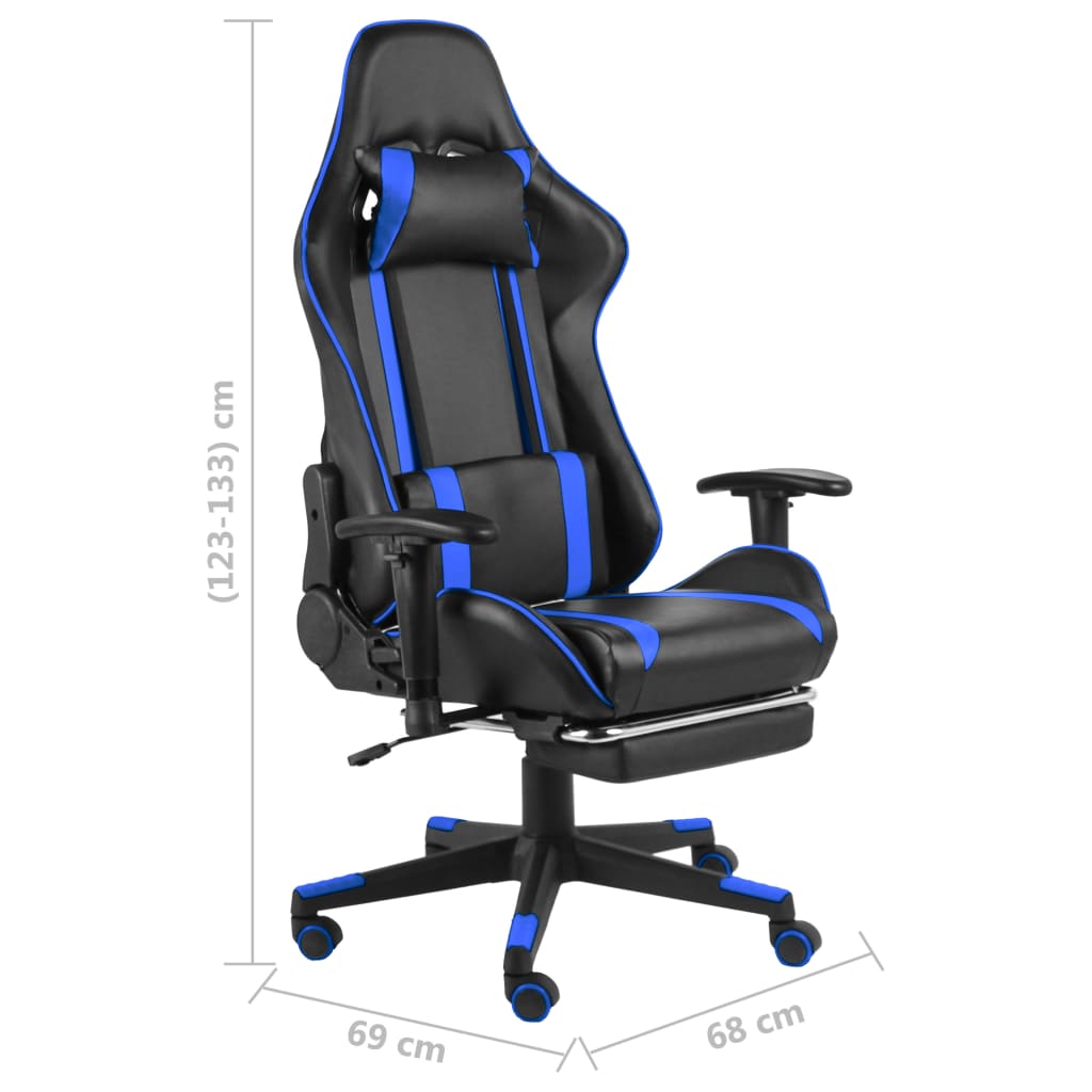 Cadeira de gaming giratória com apoio de pés PVC azul