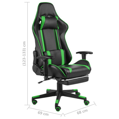 Cadeira de gaming giratória com apoio de pés PVC verde