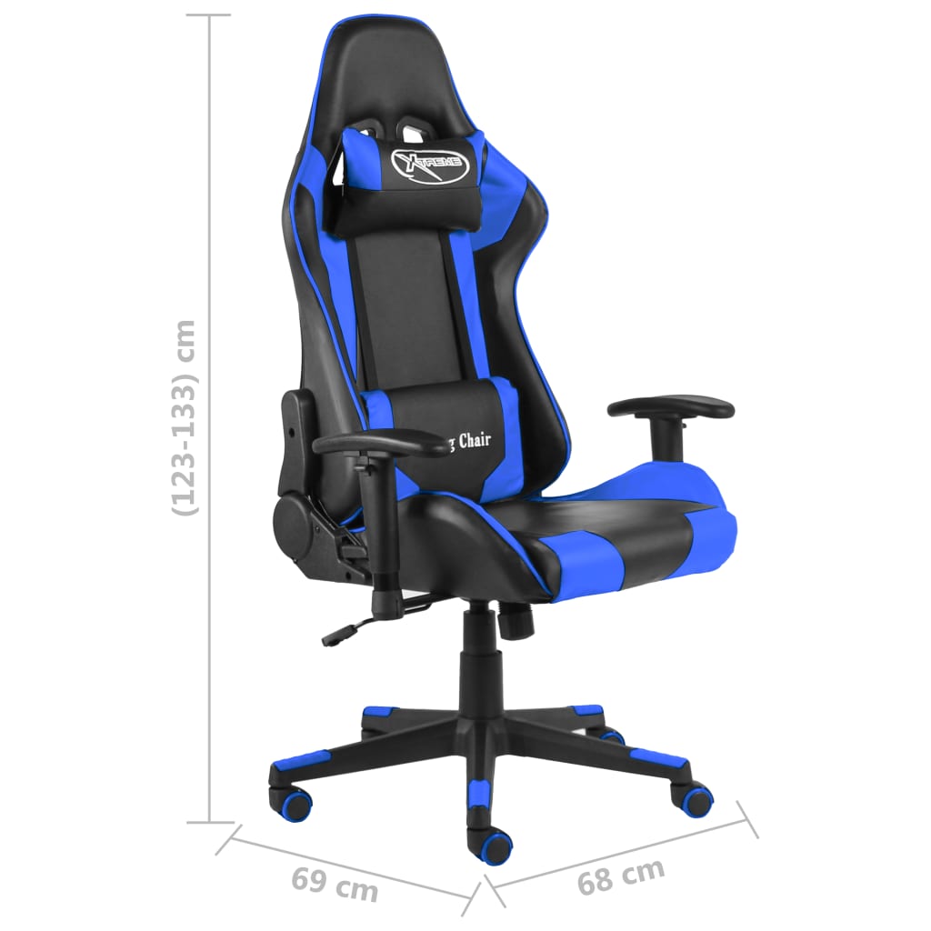 Cadeira de gaming giratória PVC azul