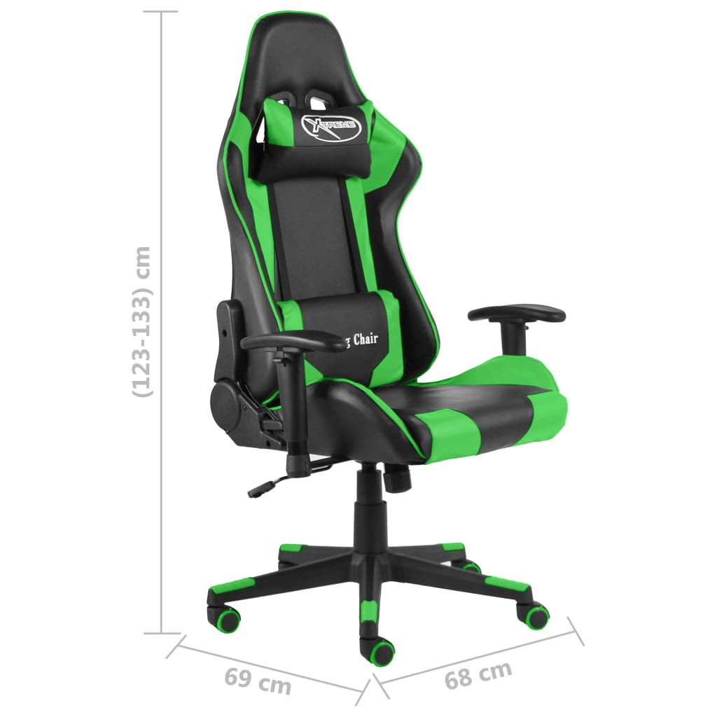 Cadeira de gaming giratória PVC verde