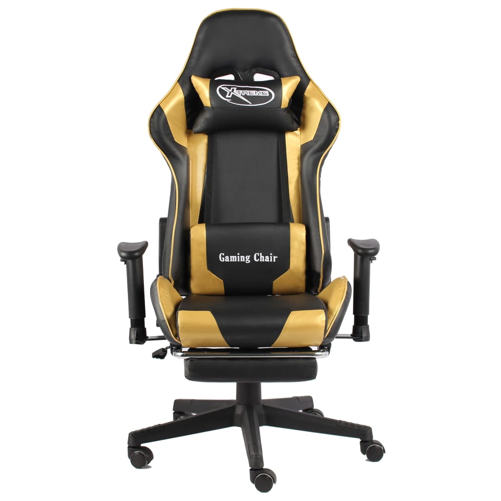 Cadeira de gaming giratória com apoio de pés PVC dourado