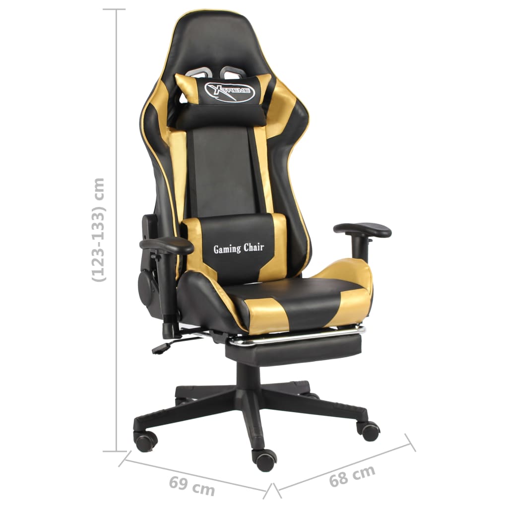 Cadeira de gaming giratória com apoio de pés PVC dourado