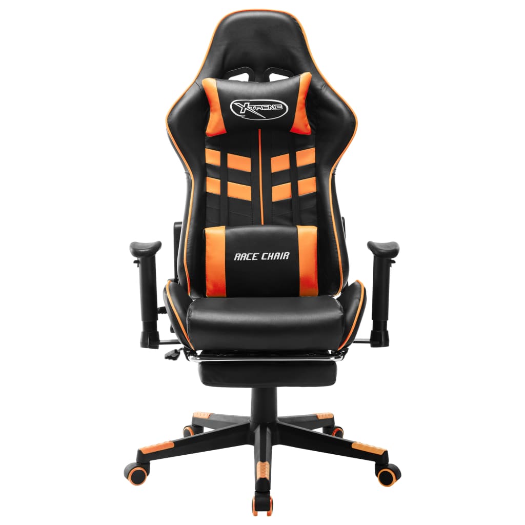 Cadeira gaming c/ apoio de pés couro artificial preto/laranja