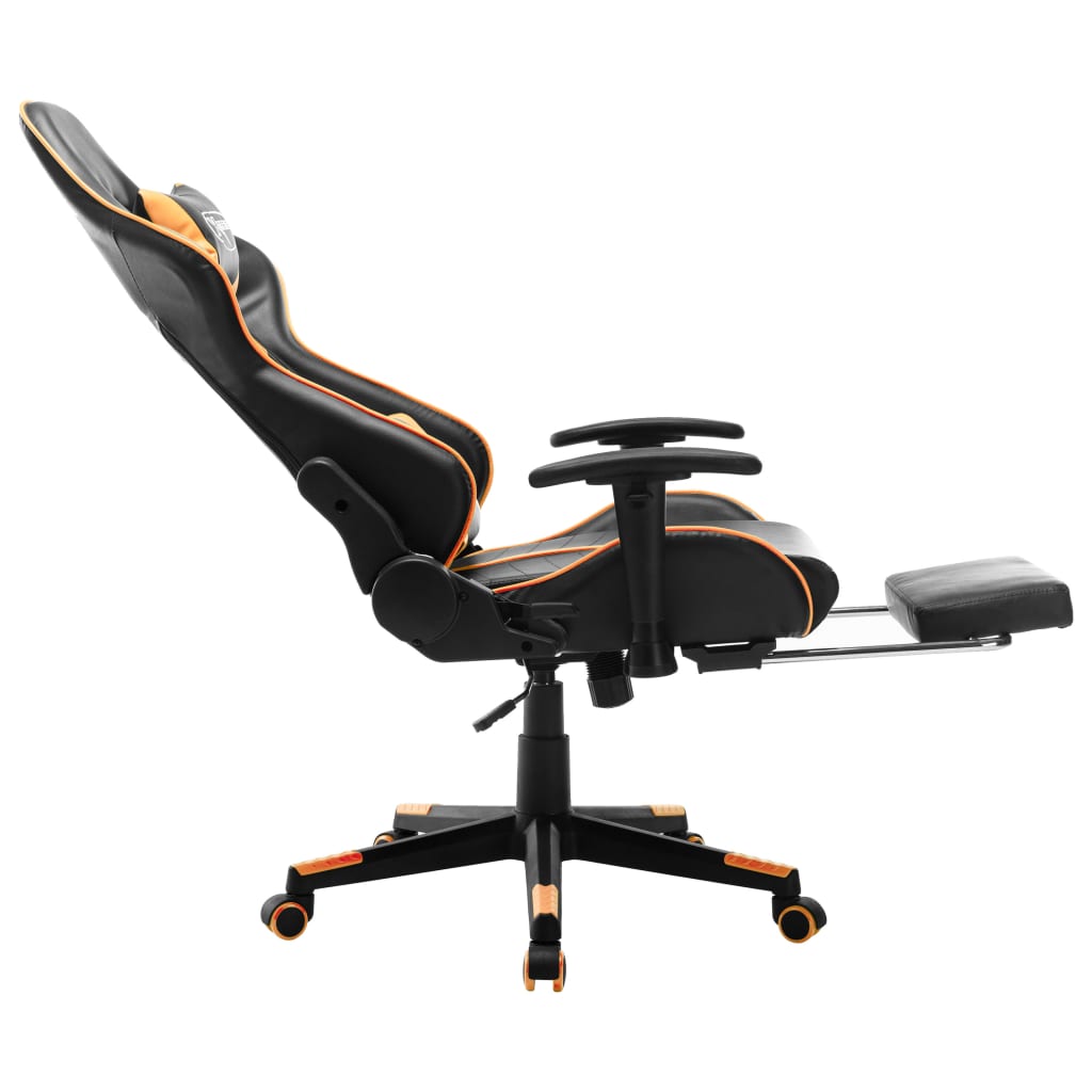 Cadeira gaming c/ apoio de pés couro artificial preto/laranja