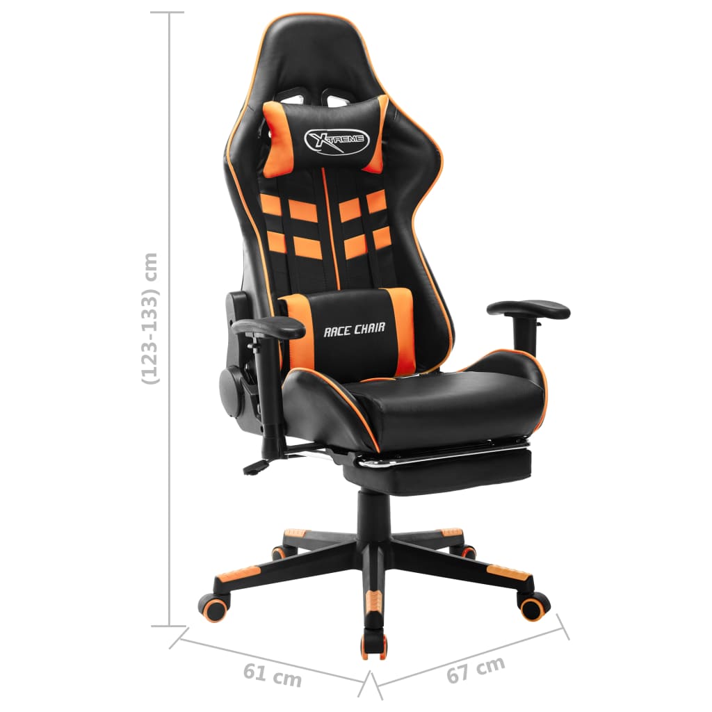 Cadeira gaming c/ apoio de pés couro artificial preto/laranja