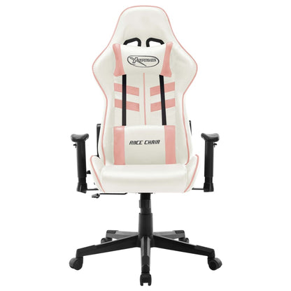 Cadeira de gaming couro artificial branco e cor-de-rosa