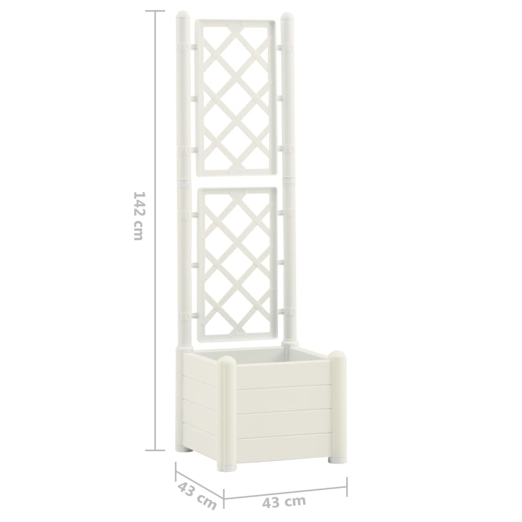 Vaso/floreira de jardim com treliça 43x43x142 cm PP branco