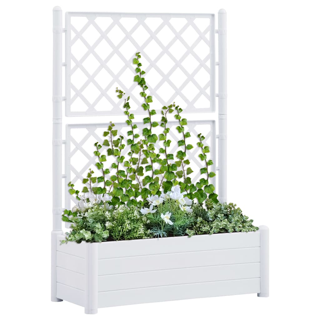 Vaso/floreira de jardim com treliça 100x43x142 cm PP branco