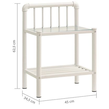 Mesa cabeceira 45x34,5x62,5cm metal branco e vidro transparente