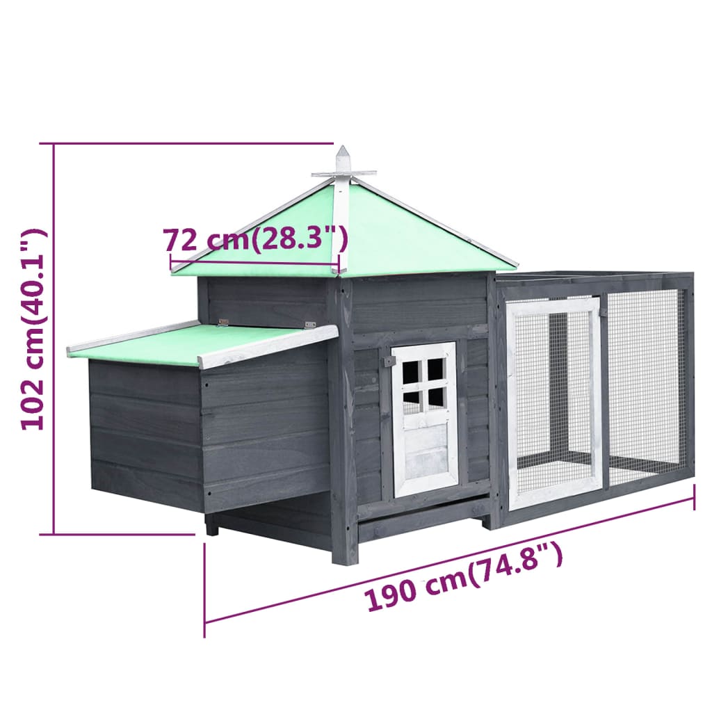 Galinheiro c/ caixa nidificação 190x72x102 cm abeto maciço cinza