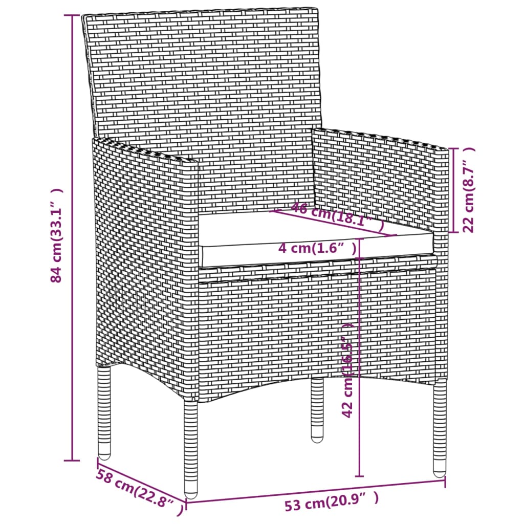 5 pcs conjunto de jantar p/ jardim vime PE/acácia maciça cinza