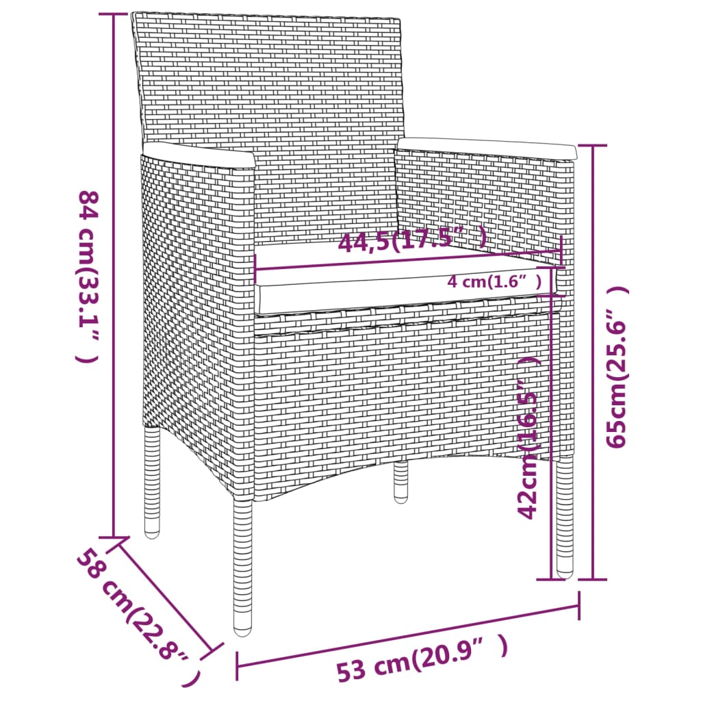 5 pcs conjunto de jantar p/ jardim vime PE/acácia maciça preto