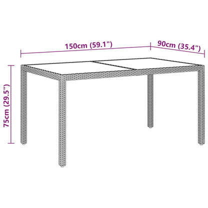 7 pcs conjunto jantar p/ jardim vime PE e vidro temperado cinza