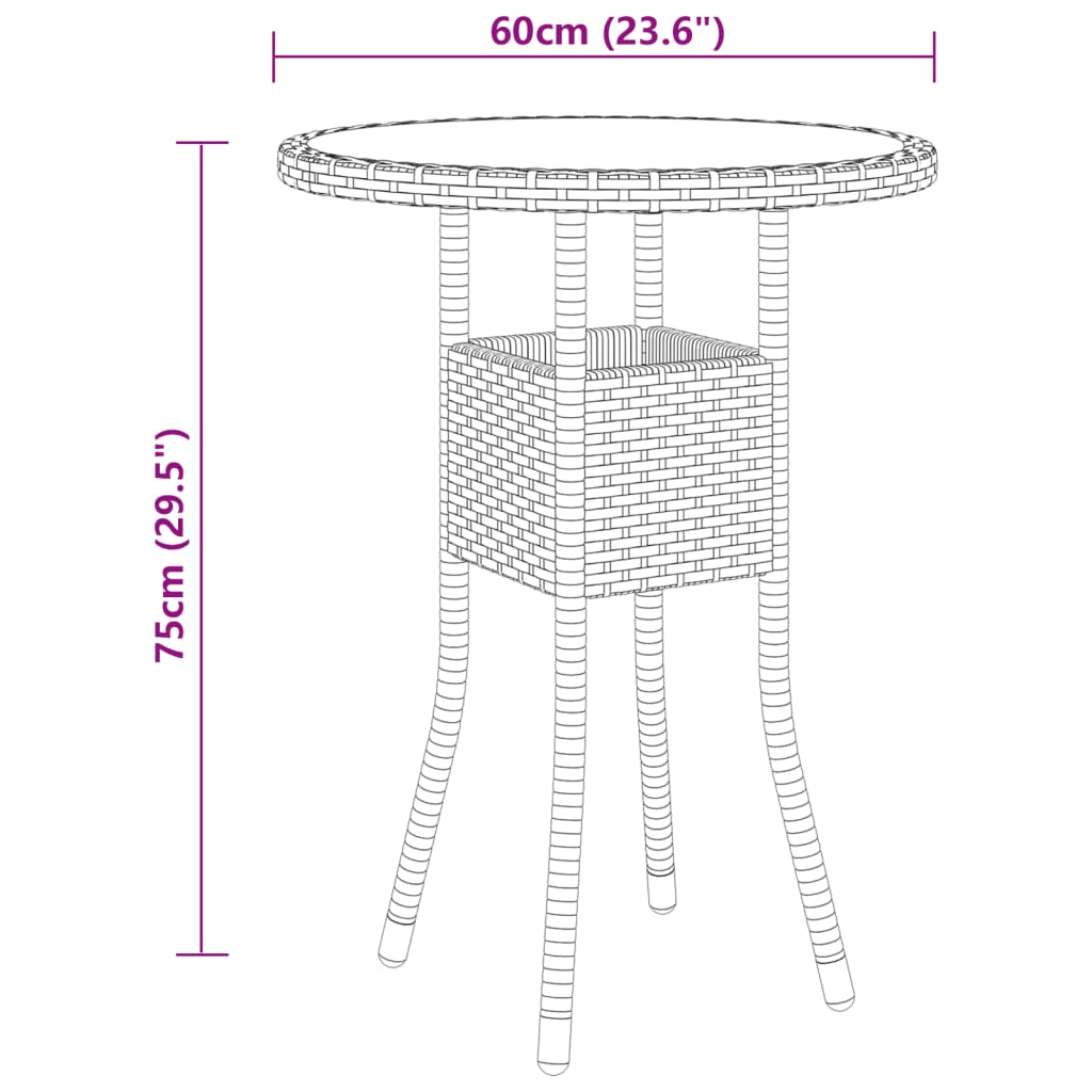 3 pcs conjunto de jantar para jardim vime PE bege