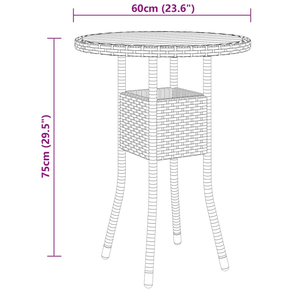 3 pcs conjunto de jantar para jardim vime PE preto