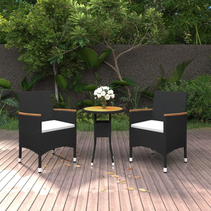 3 pcs conjunto de jantar para jardim vime PE preto