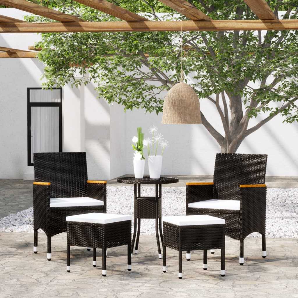 5 pcs conjunto lounge de jardim vime PE preto