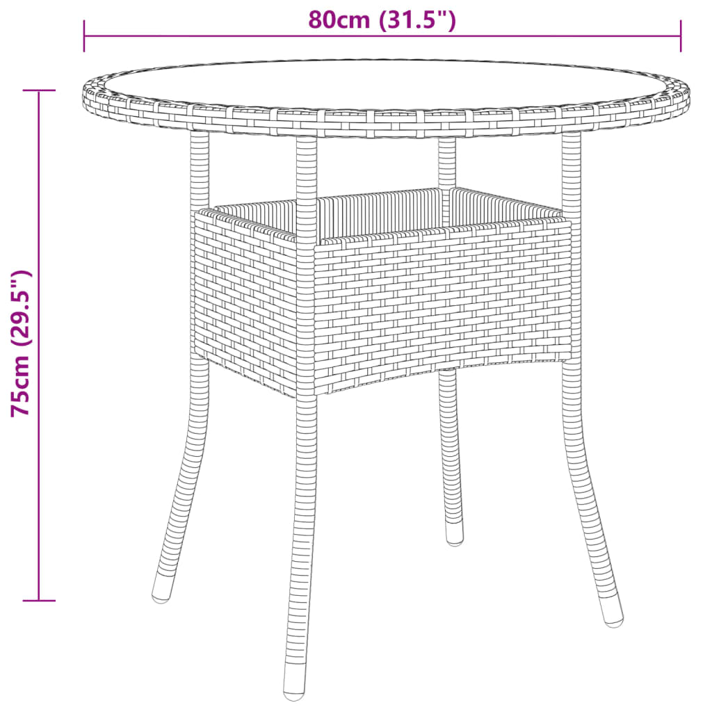 3 pcs conjunto de jantar para jardim vime PE preto